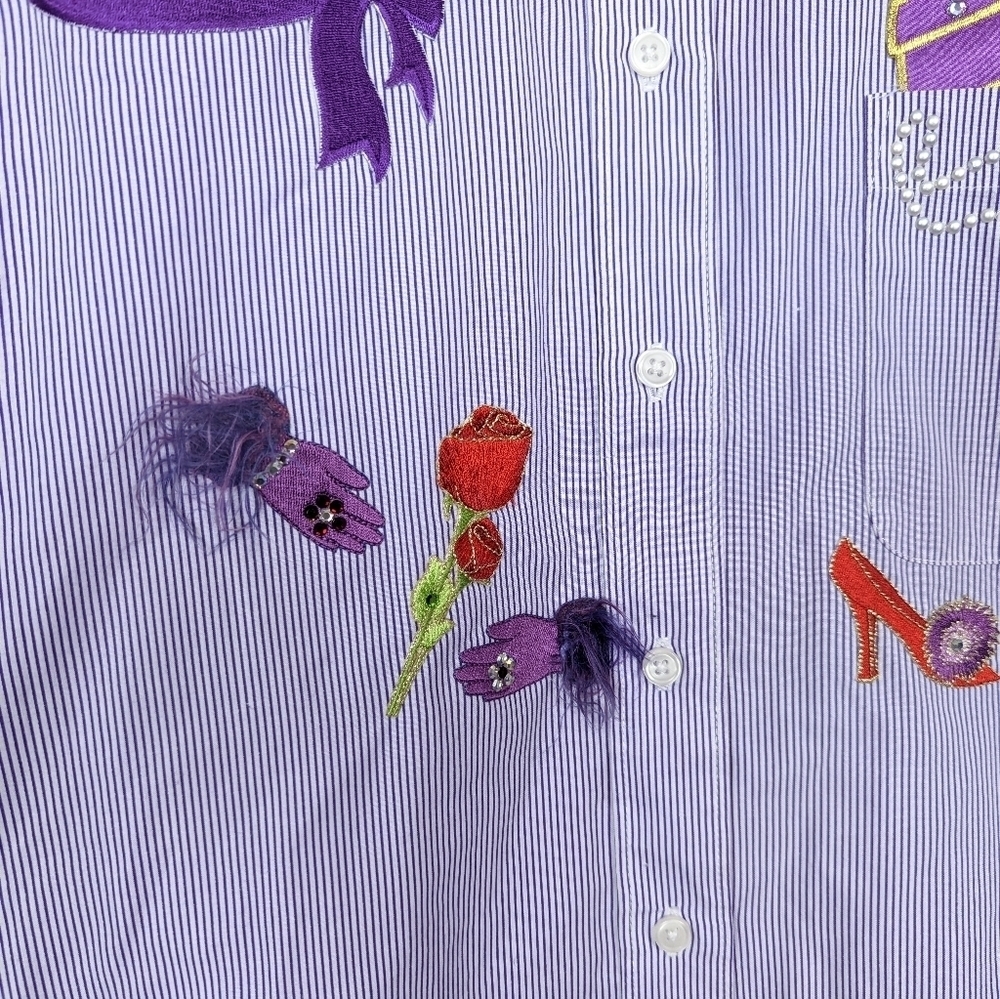Vintage 90s Tia Design L Button Up Shirt Top Blouse Heels Hats Shopping Novelty - Picture 5 of 10